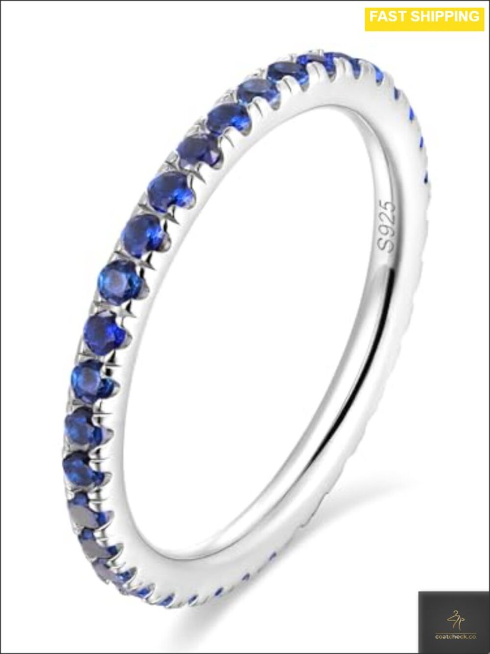 Sterling Silver Eternity Ring with Sapphire Gemstone Prong Set